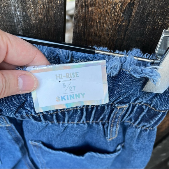Tinseltown Denim Paperbag Raw Edge Waist Buttonfly Hi-Rise Skinny Jeans Sz 5/27 - Picture 5 of 16